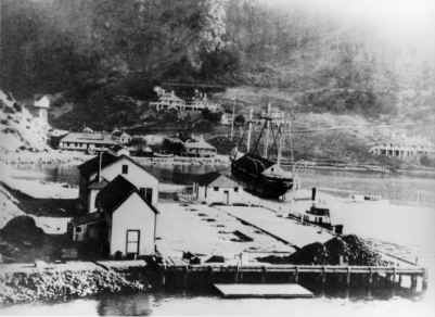 Hospital Cove (aka Ayala Cove), Quarantine Station. Note the Surgeon's and Pharmacist houses pictured in the background. Two of these houses are in use today as quarters for Park Staff.