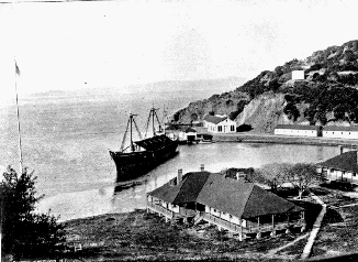 1894: Omaha in Hospital Cove with dorms for the quarantined pictured in the foreground.