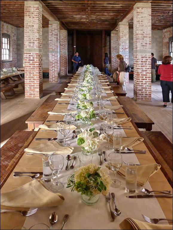 Table configuration for Odyssey diner event held in sleeping quarters.