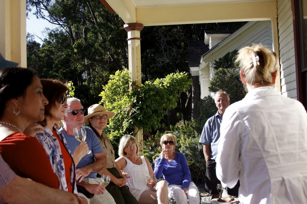 The group taking in a talk by wine maker Pam Starr of Crocker & Starr Winery.